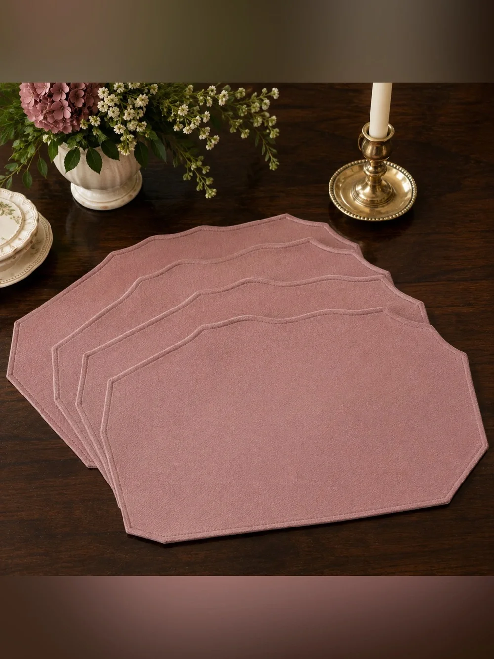 Four Placemats Vintage 80s Dusty Rose Woven Set of 4 Traditional Table Linens